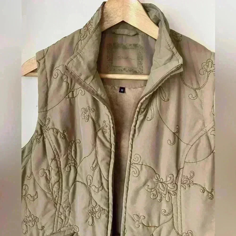 Dash Womens Tan Embroidered Floral Cottagecore Cabin Core Lined Vest  12 - Picture 6 of 13